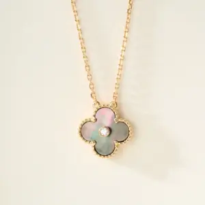 Classic single flower diamond necklace with grey mother-of-pearl