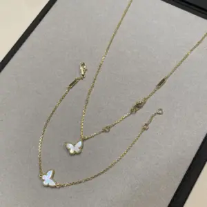 Butterfly white mother-of-pearl necklace bracelet