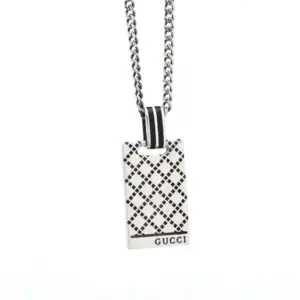 Gucci vintage square G black enamel necklace