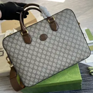 GG Supreme canvas briefcase with brown leather trim
