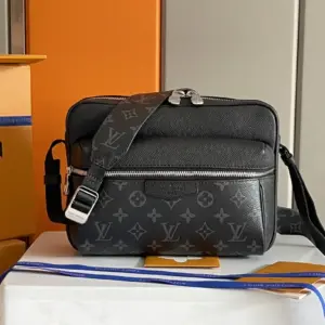 Outdoor messenger bag with taiga leather and monogram canvas