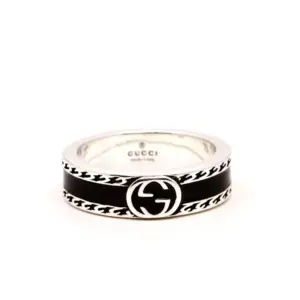 Gucci antique-style enamel ring sterling silver interlocking double G