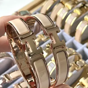 Hermes H-style bracelet rose gold coffee wide version