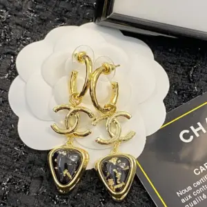 CHANEL 23K Black Gold Double C Earrings