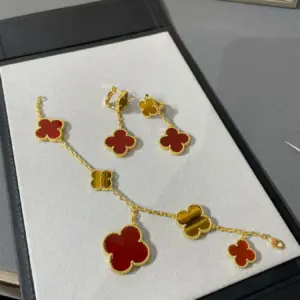 New Year’s red irregular agate and tiger eye five-fold bracelet