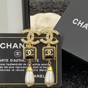 CHANEL 23K Vintage Black Gold Squashed Earrings