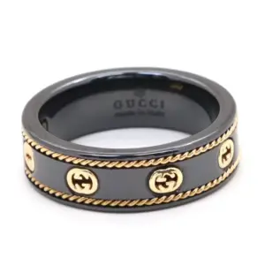 Gucci Lcon Ceramic Gold Rope Ring