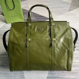 Gucci forest green leather large tote bag