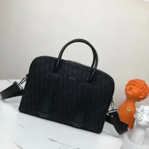 Men’s Briefcase with Black Oblique Pattern Premium Leather
