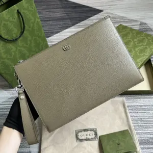 Gray leather handbag with detachable strap