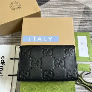Graphite black leather handbag with double G logo