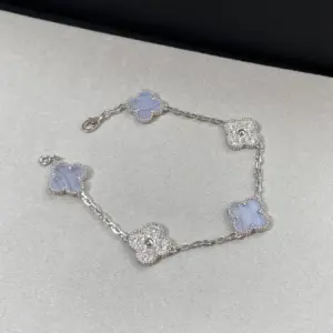Clover five-fold bracelet with natural purple chalcedony