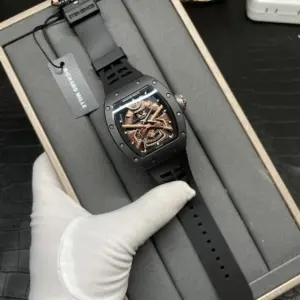 Black skeleton tourbillon watch