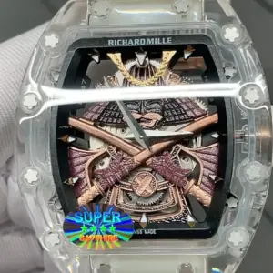 Transparent skeleton double blade watch