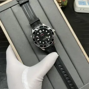 Omega Seamaster 300 ceramic black leather strap watch