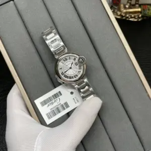 Cartier blue balloon 33mm white steel watch