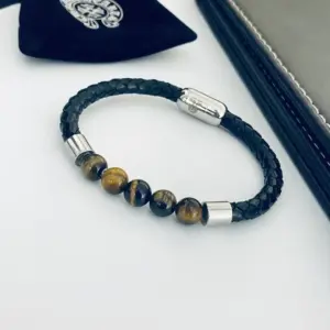 Chrome Hearts tiger eye leather rope bracelet