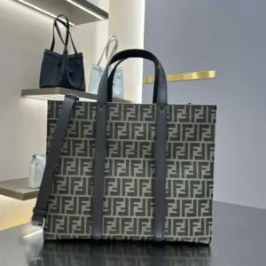 Fendi men’s monogram hand bag with neutral grey and FF pattern