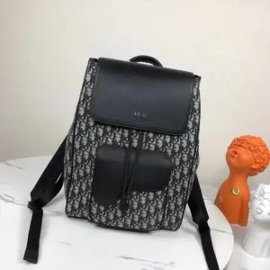 Saddle-style backpack with Oblique print and leather details