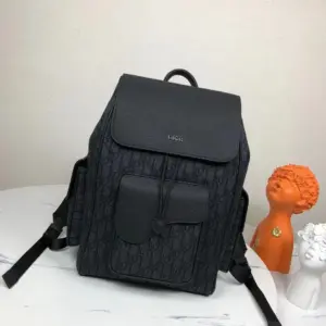 Saddle backpack with grey and black Oblique print