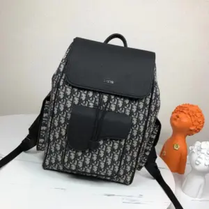 Saddle backpack with beige and black Oblique print