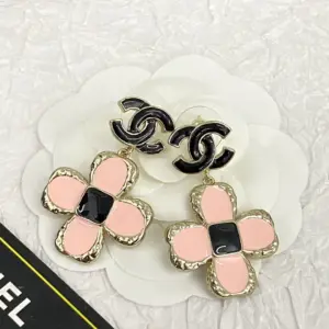 CHANEL 23K Pink Enamel Clover Earrings