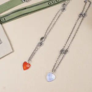 Gucci double G heart enamel necklace