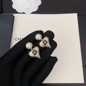 Chanel black heart earring