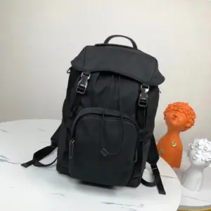 Nylon backpack with Saffiano leather accents
