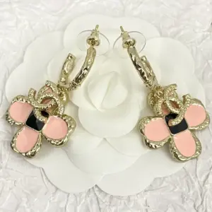 CHANEL 23K Black and Pink Flower Earrings