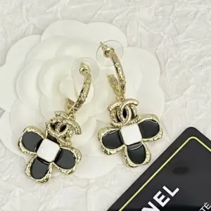 CHANEL 23K Black and White Earrings