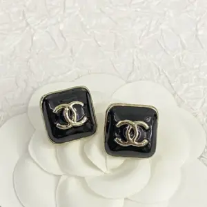 CHANEL 23K Black Gold Square Earrings