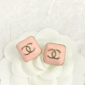 CHANEL 23K Pink Enamel Square Earrings