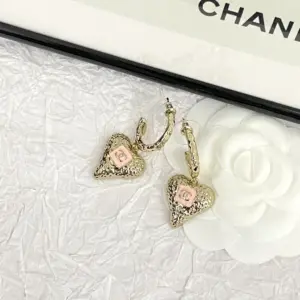 CHANEL 23K Pink Enamel Heart Earrings