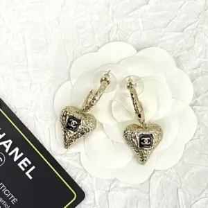 CHANEL 23K Black Enamel Heart Earrings