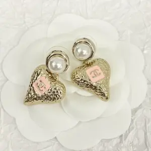 CHANEL 23K Pink Enamel Heart Earrings