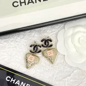 CHANEL 23K Black Enamel Heart Earrings