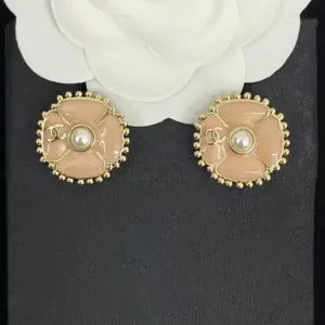 CHANEL 23K Pink Enamel Flower Earrings
