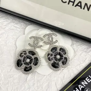 CHANEL 23K Black Enamel Double C Earrings