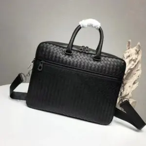 Men’s Premium Customizable Briefcase Waxy Leather Black 38x30x7cm