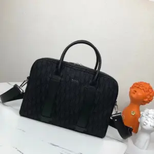 Men’s Briefcase with Black Oblique Pattern Premium Leather
