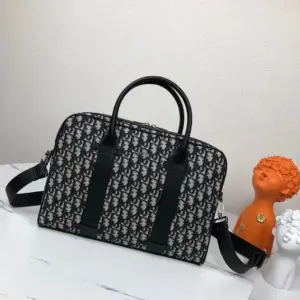 Men’s Briefcase with Black Oblique Pattern Premium Leather