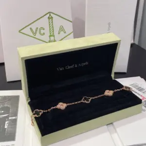 Custom VCA rose gold gray bead diamond four-leaf bracelet