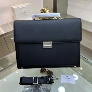 Prada men’s briefcase with imported calfskin and password lock