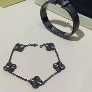 Black onyx five flower bracelet with black knight bracelet