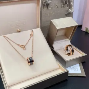 Bvlgari black ceramic necklace with ceramic ring