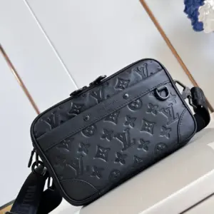 M46955 black premium leather alpha postman bag