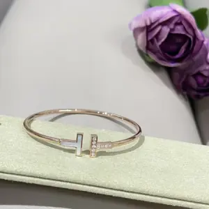 Tiffany double T diamond shell cuff bracelet