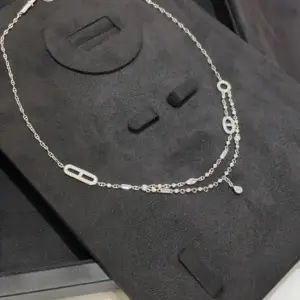 Hermes高级珠宝 new platinum color full diamond ring TO buckle double-layer necklace