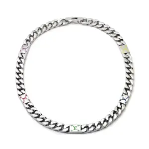 Mosaic necklace with enamel LV letter and monogram